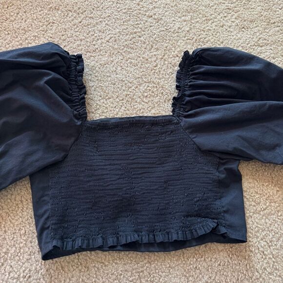 Jason Wu Square Neck Puff Sleeve Cropped Blouse Black S - Picture 3 of 12